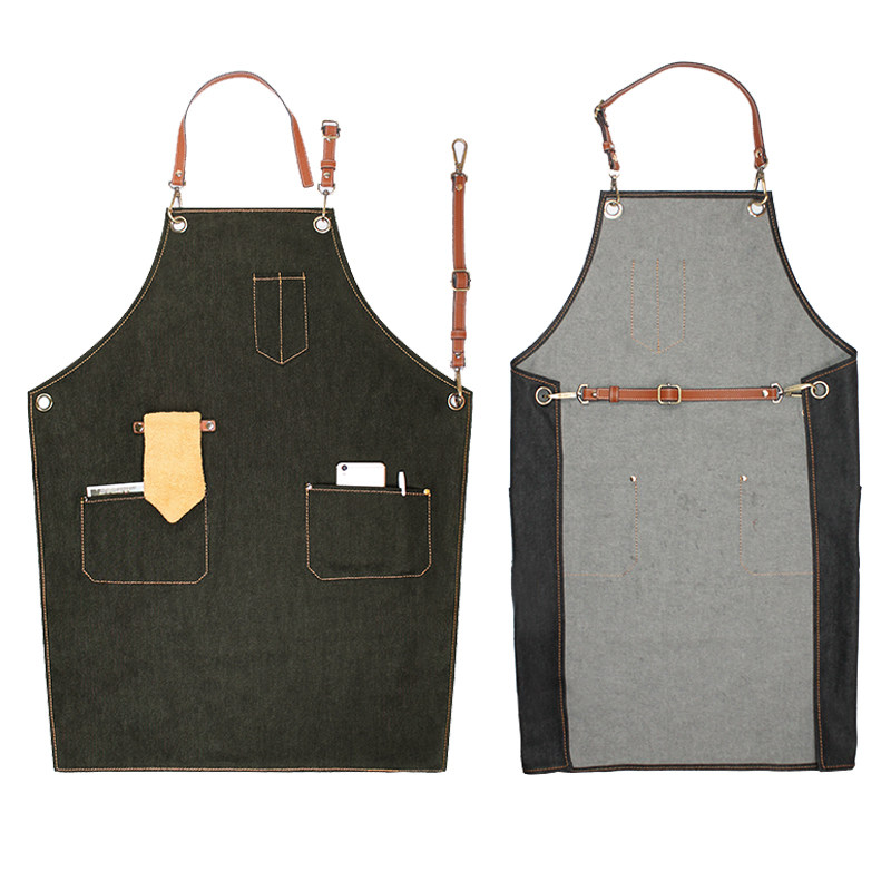 牛仔围裙定制logo印字手工匠人皮具店西餐厅咖啡师男士理发工作服