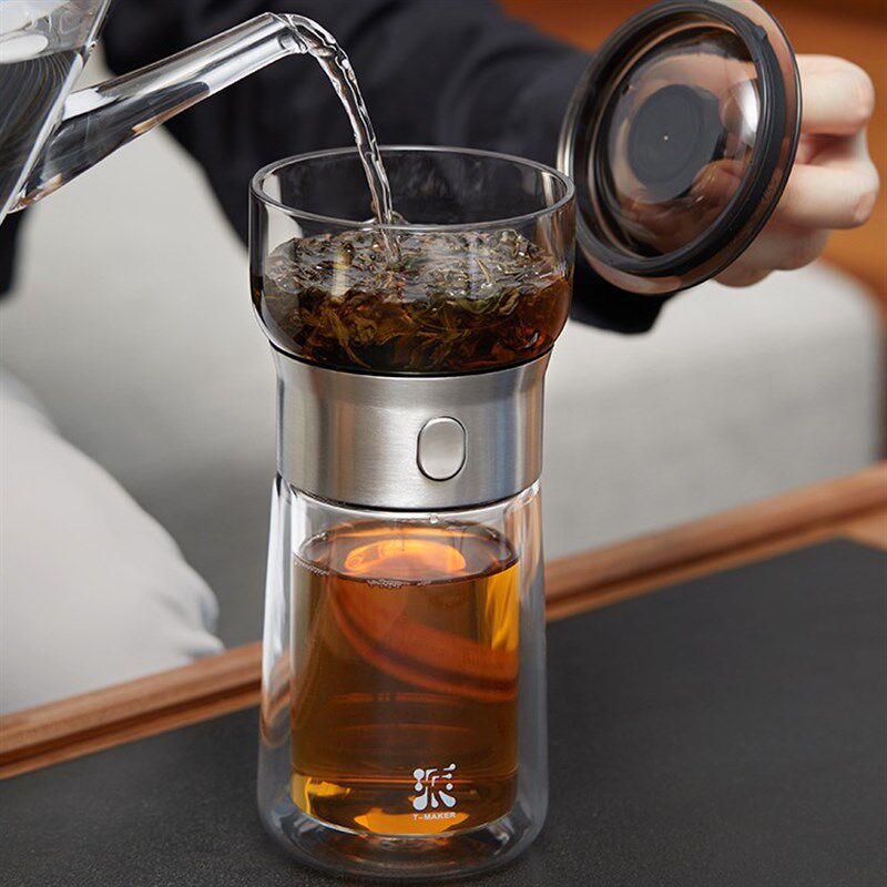禾阳 玻璃派飘逸壶户外便携式露营泡茶旅行茶具茶水分离杯泡茶壶