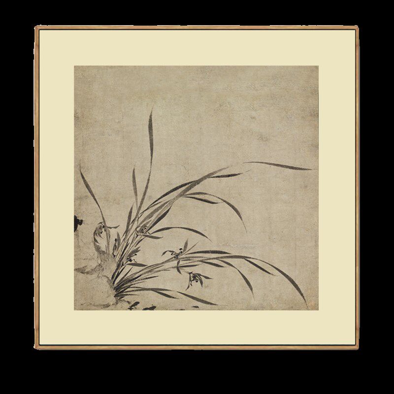 元普明兰图墨兰水墨花鸟画挂画仿古名画字画团扇新中式玄关装饰画