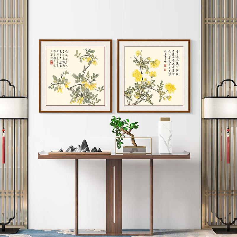 网红董画诰卧室床头画新中式玄笔关装饰茶室挂画客厅壁画工花卉图