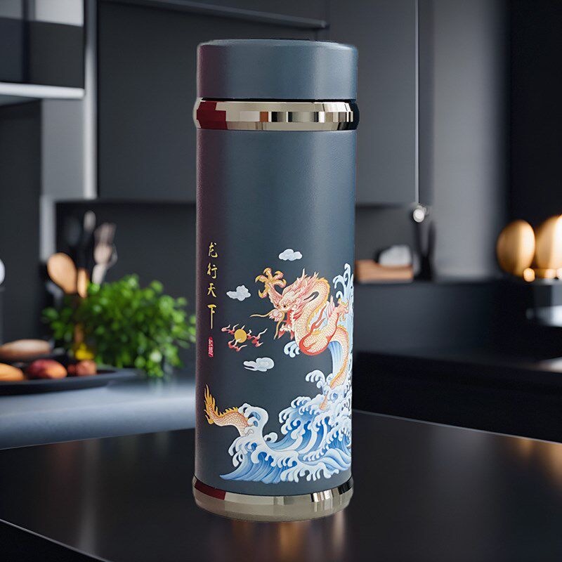 真陶瓷内胆保温杯车载耐高温带盖泡枸杞咖啡牛奶中药泡茶杯龙图案