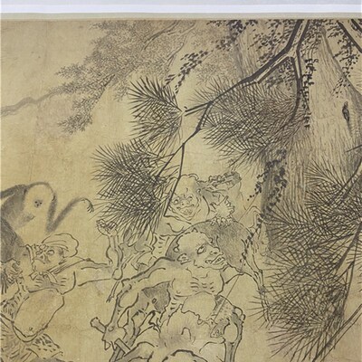 宋 李嵩款 二郎神搜山图高清人物神话画稿工笔鬼怪微喷画心临摹
