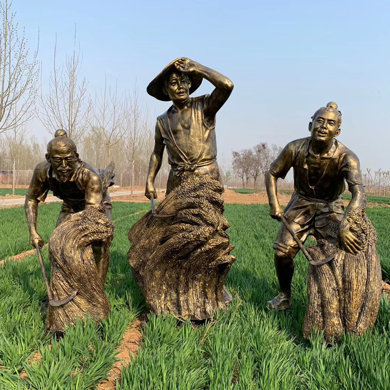 玻璃钢仿铜牛耕地铜雕民俗农耕文化人物雕塑农村园林景观小品摆件