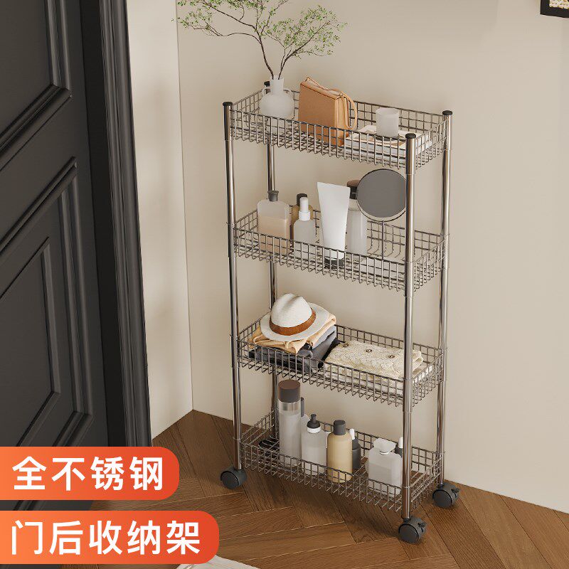 不锈钢夹缝置物架厨房冰箱窄缝隙收纳柜小推车可移动卫生间储物柜