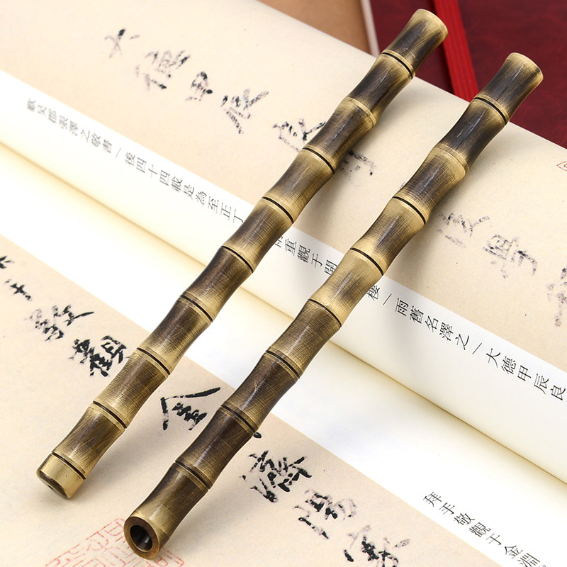 优质黄铜竹节笔 复古黄铜笔 商务中性签字笔纯铜礼品笔金属签字笔