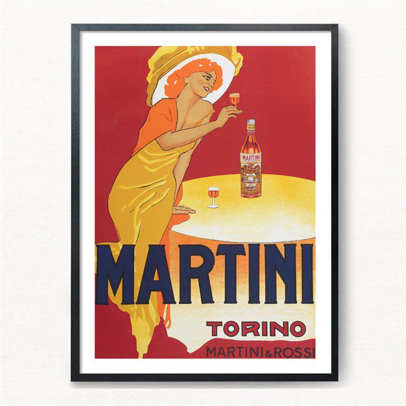 MARTINI复古怀旧老海报装饰有框挂画酒吧威士忌马天尼吧台实木