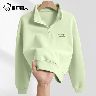 都市丽人短款卫衣女款春季2026年新款小个子宽松休闲半拉链上衣Y