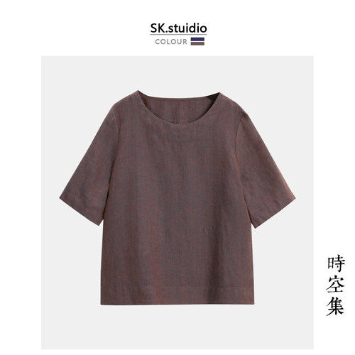 F5150【色织亚麻衬衫 富太太既视感上衣复古中式圆领洋气】