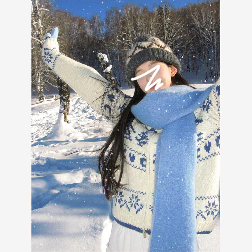 白色费尔岛女士秋冬毛衣夹克2025新款懒人高端宽松加厚针织开衫