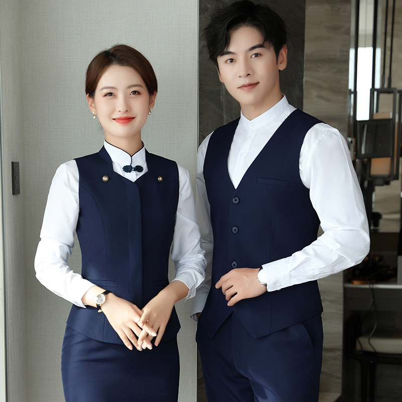 职业马甲套装男女酒店餐厅工作服物业前台收银服务员工装餐饮制服