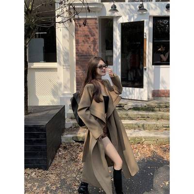 高级感气质大翻领风衣外套女秋季美式宽松中长款休闲过膝开衫大衣