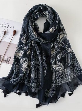 2398 民族风旅行防晒薄款披肩夏季腰果花流苏围巾防晒巾巴厘纱秋