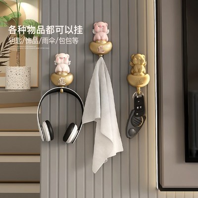 可爱小猪装饰挂钩高颜值实用壁挂立体壁饰进门玄关挂衣钩衣帽架