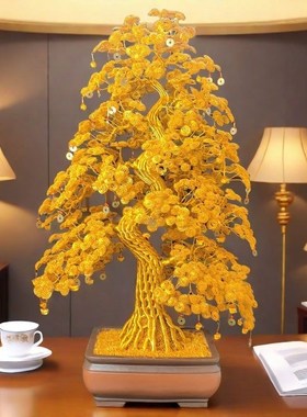 铜线铝线纯手工编织乔迁新居招财树店铺客厅摆件开业大吉发财树