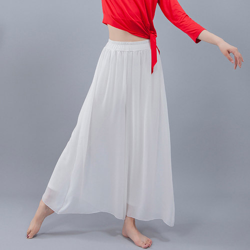 现代舞阔腿裤雪纺舞蹈裤女夏宽松纱裤古典舞练功裤跳舞裙裤假两件
