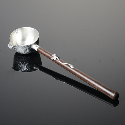 纯锡茶勺长柄分茶器净水勺子茶汤勺锤目纹茶勺舀水勺功夫茶具配件