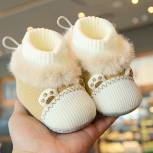 1岁男女宝宝保暖可爱套脚棉鞋 12个月 婴儿步前加绒棉鞋 冬季