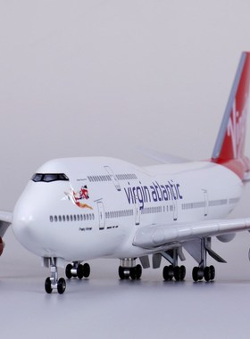 带轮子波音b747仿真飞机模型民航拼装维珍航空组装航模客机47厘米