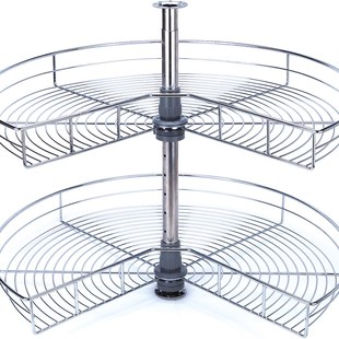 橱柜转角拉篮厨房270度转篮不锈钢旋转双层置物架子小怪物拉转篮