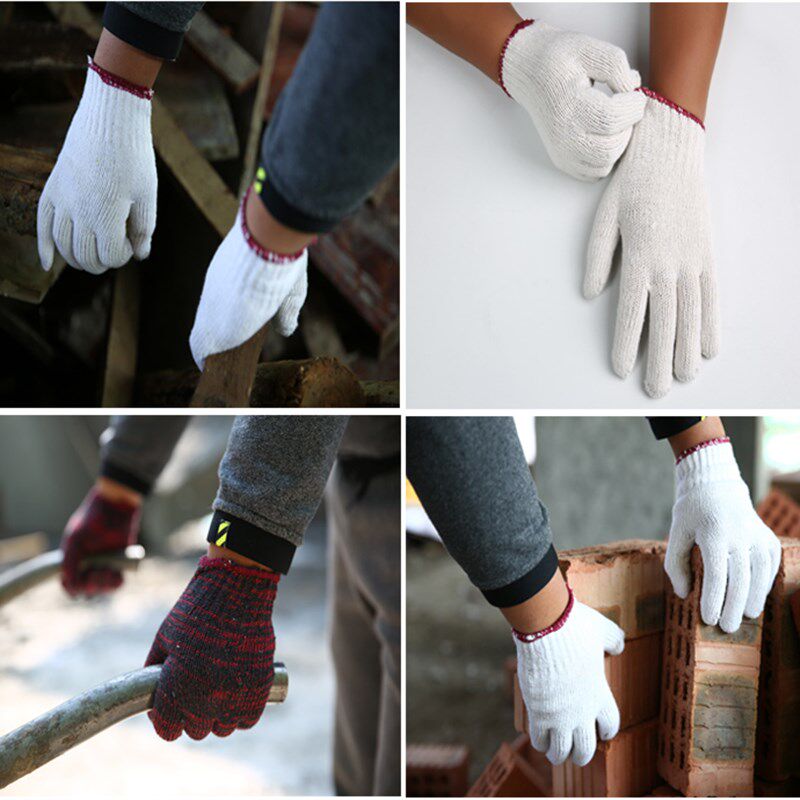 手套劳保耐磨工作纱加厚棉线白色尼龙防护棉手套透气防滑军手