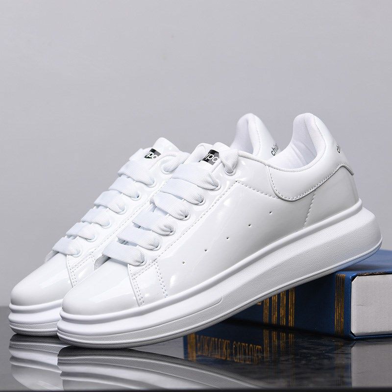 网红小白鞋男鞋亮面厚底松糕鞋气垫底男式内增高板鞋运动鞋男女鞋