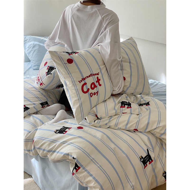 卡通简约清新纯棉被套单件160x210单双人150x210全棉被罩150x215