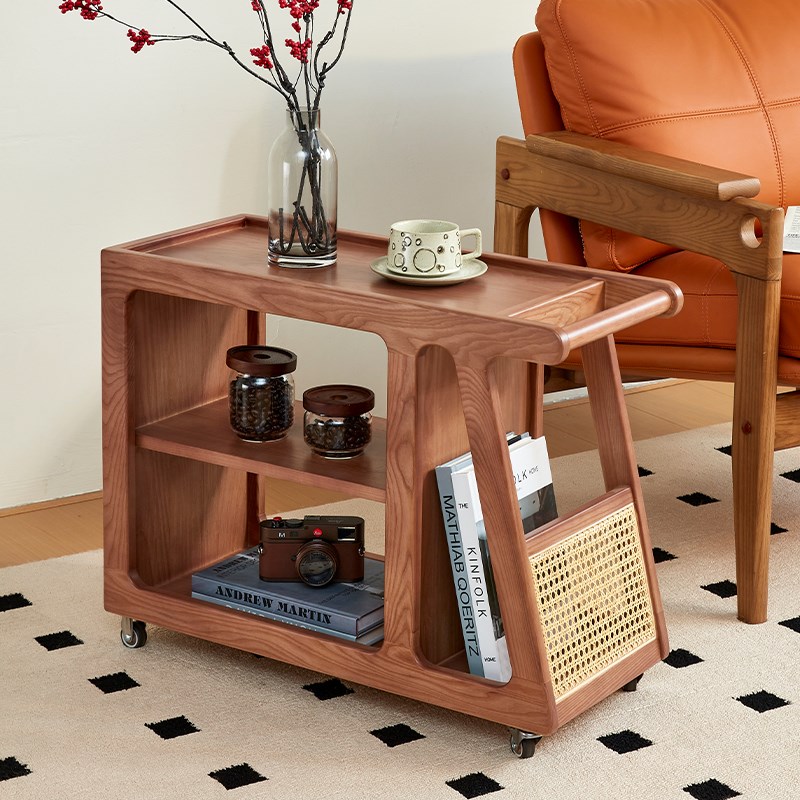 实木可移动小边几沙发边柜带轮茶台折叠家用客厅餐厅小推车茶几桌