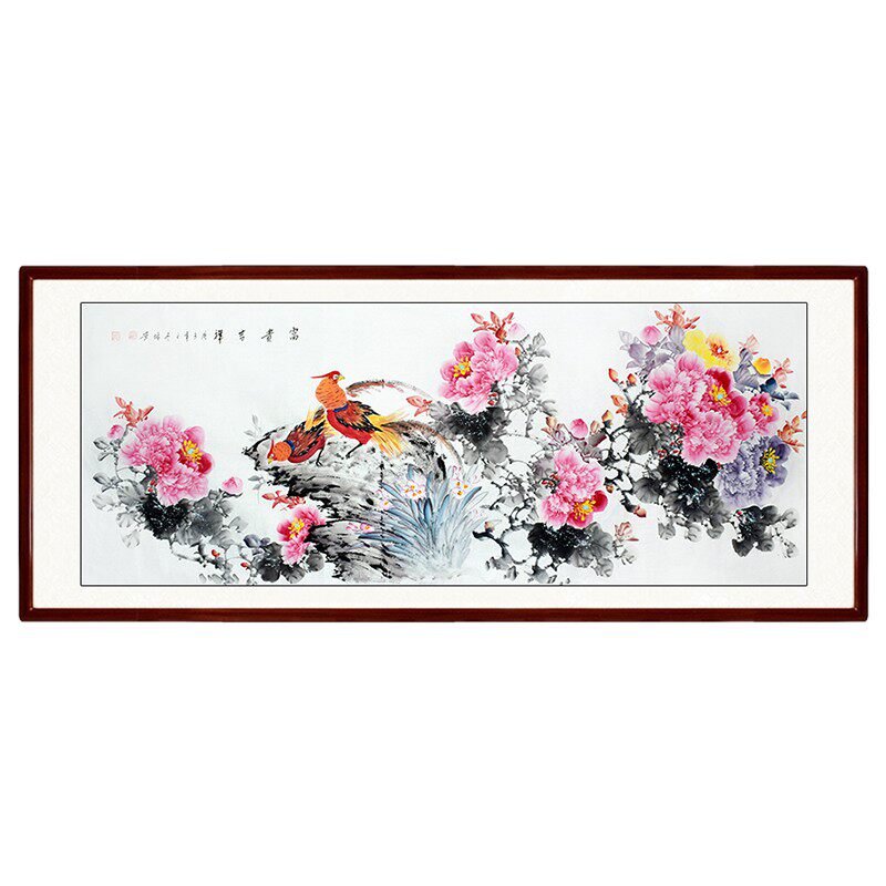 纯手绘牡丹画锦鸡国画花开富贵客厅挂画写意画芯卷轴可有框装饰画