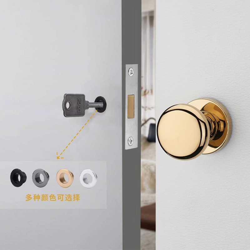 隐形门锁单面锁暗装圆形门把手金色室内门隐藏简约卧室边单柄锁具