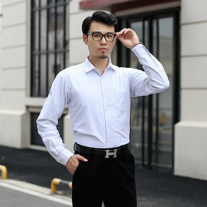 冬季190瘦高个子加长版白色衬衫加绒加厚上班衬衣商务职业正装男