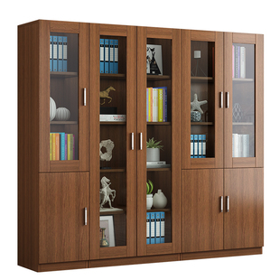 文件柜木质落地办公室资料档案柜书柜家用带玻璃门收纳柜置物柜子