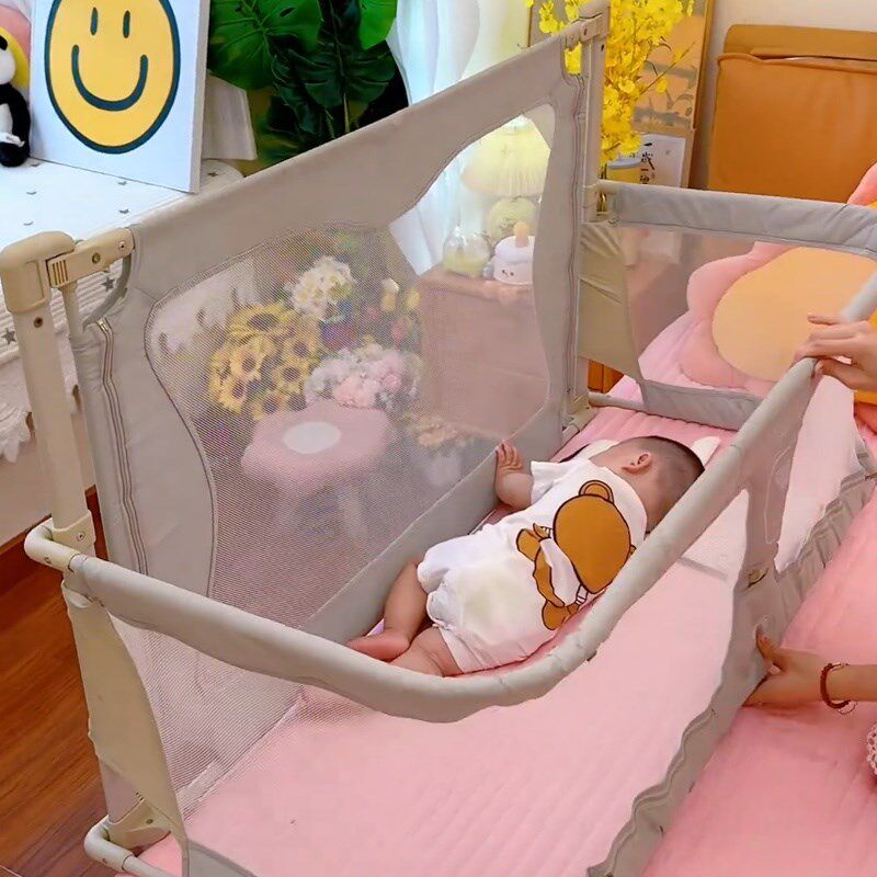 婴儿床上床中床围j栏可折叠新生围栏婴儿宝宝防护栏可移动防压A类