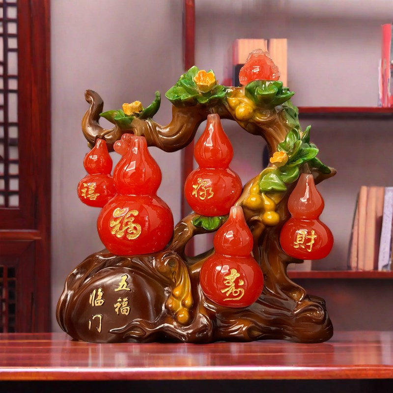 中式五福临门葫芦摆件家居客厅酒柜装饰品