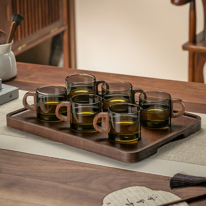 耐高温小茶杯玻璃茶杯带把家用喝茶杯功夫茶杯套装个人品茗杯