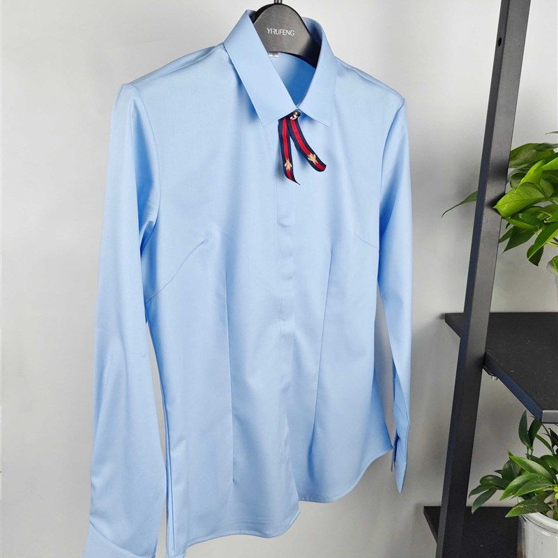 女士长袖白色衬衫暗扣竹纤维工作服职业装透气防走光免烫抗皱