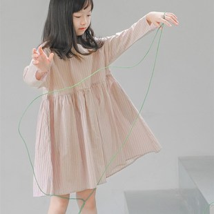 裙子 蔡爸爸童装 第1002个童洋气秋装 新款 女童条纹Q连衣裙纯棉长袖