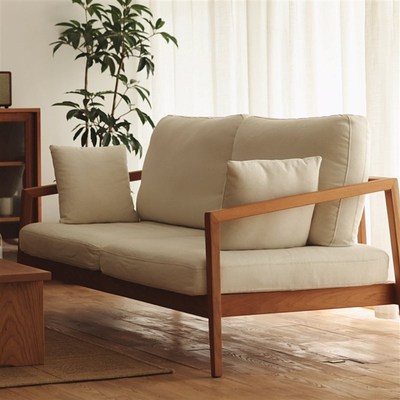 新中式实木沙发大小户型两人位直排布艺沙发客厅黑胡桃木家具定制