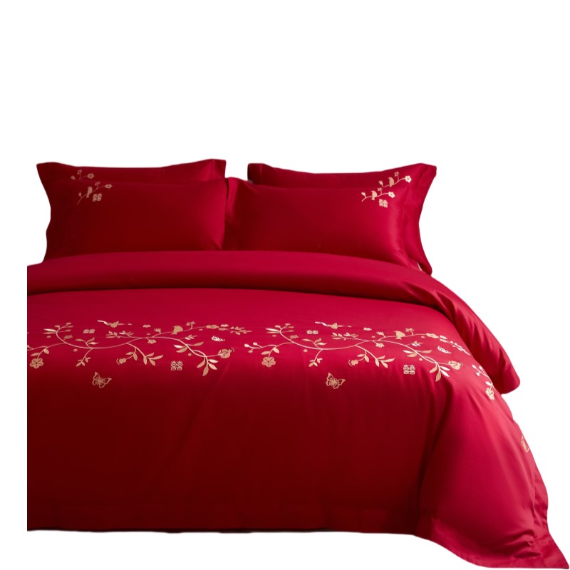 新中式100支大红色婚庆四件套全棉2025新款被套结婚床上用品4