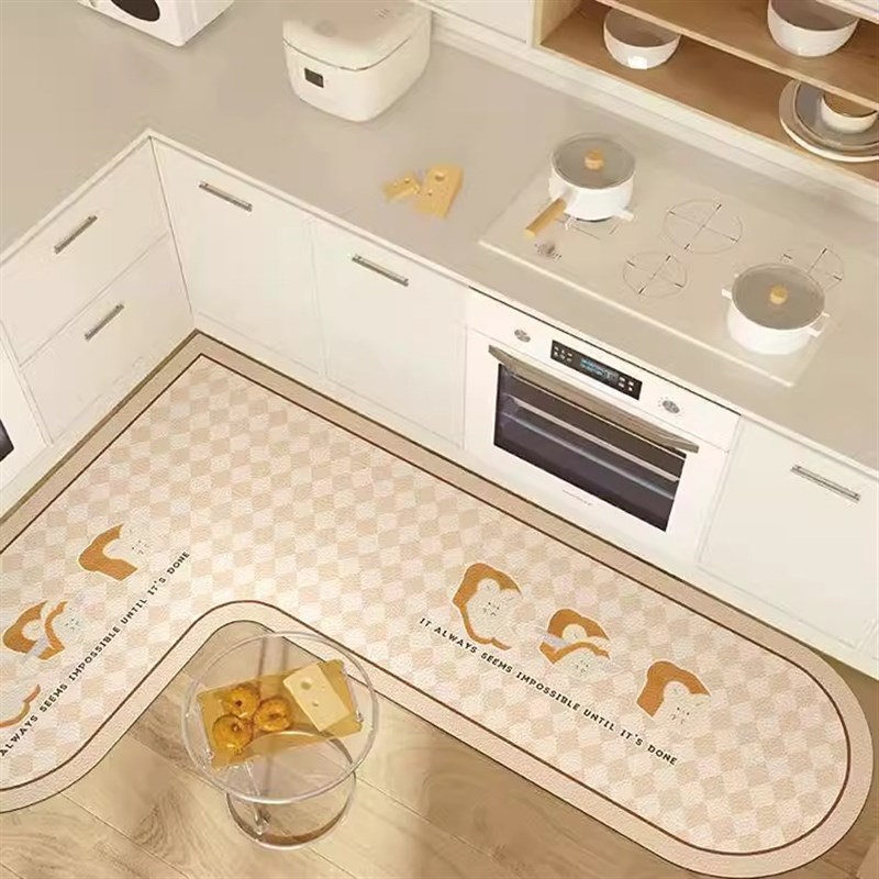 韩式奶油风L型厨房地垫免洗皮革防油可擦耐脏耐磨脚垫子防滑地毯