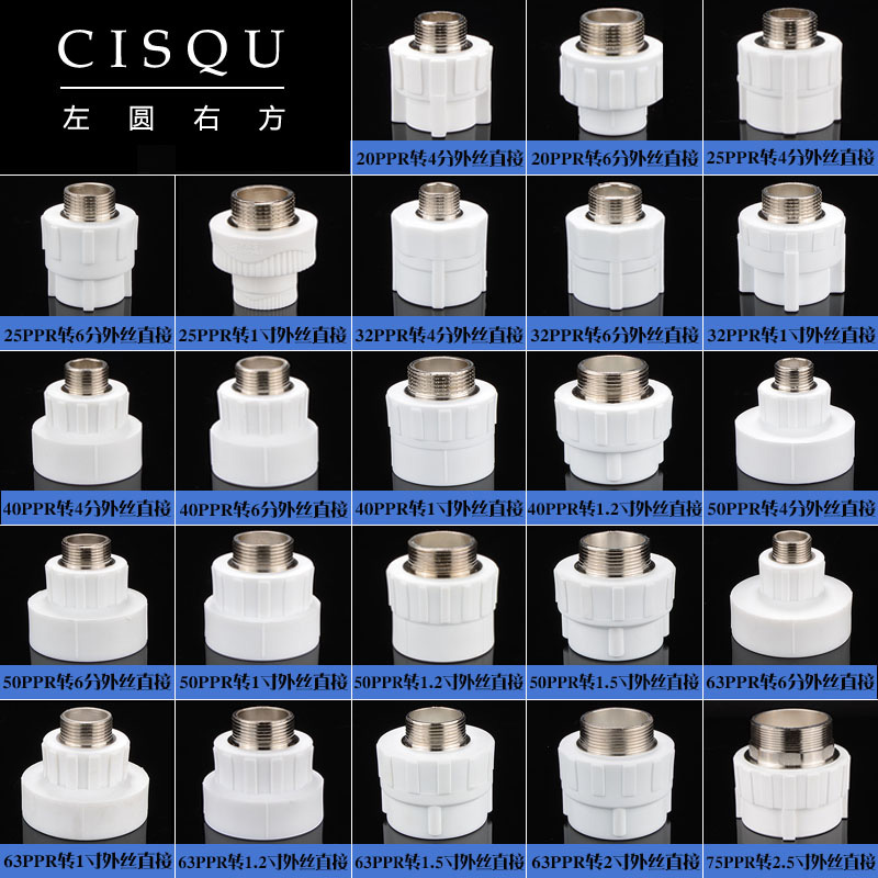 20PPR外丝直接25 32 40 50 63 75转4分6分1/1.2/1.5/2寸外牙接头
