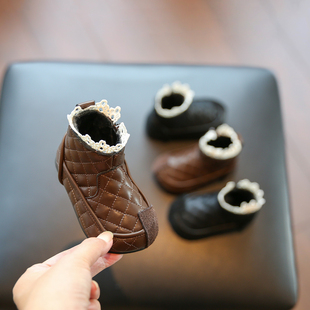 宝宝冬季鞋子软底加绒棉靴婴儿鞋女宝学步鞋小童公主鞋1一3岁短靴