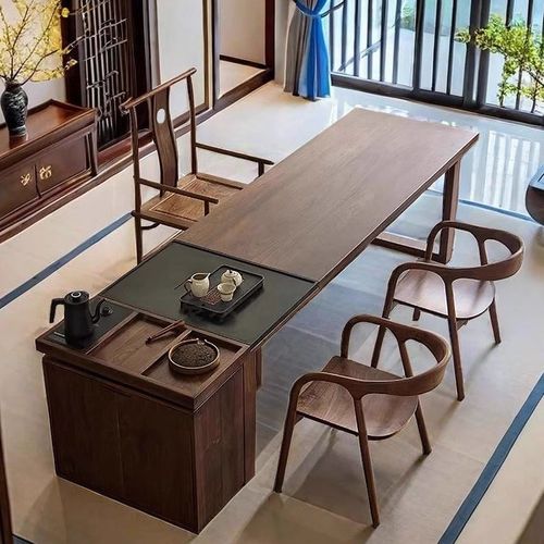 中古风北美黑胡桃木茶桌大板简约现代茶台原木客厅家用泡茶组合桌