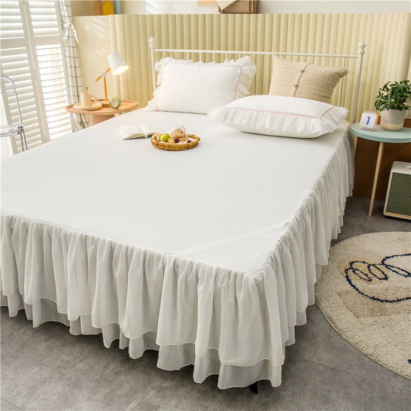 雪纺床裙蕾丝花边双层裙摆全棉床面纯色防滑纯棉床套单件防尘保护,床上用品,床裙,淘宝优惠券,粉丝福利购,淘宝优惠卷
