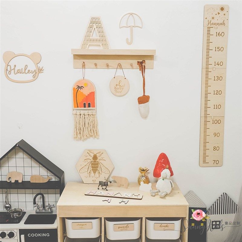 ins卡通定制婴儿儿童房量身高量尺宝宝墙贴立体刻字木质身高尺,家居饰品,身高贴,淘宝优惠券,粉丝福利购,淘宝优惠卷