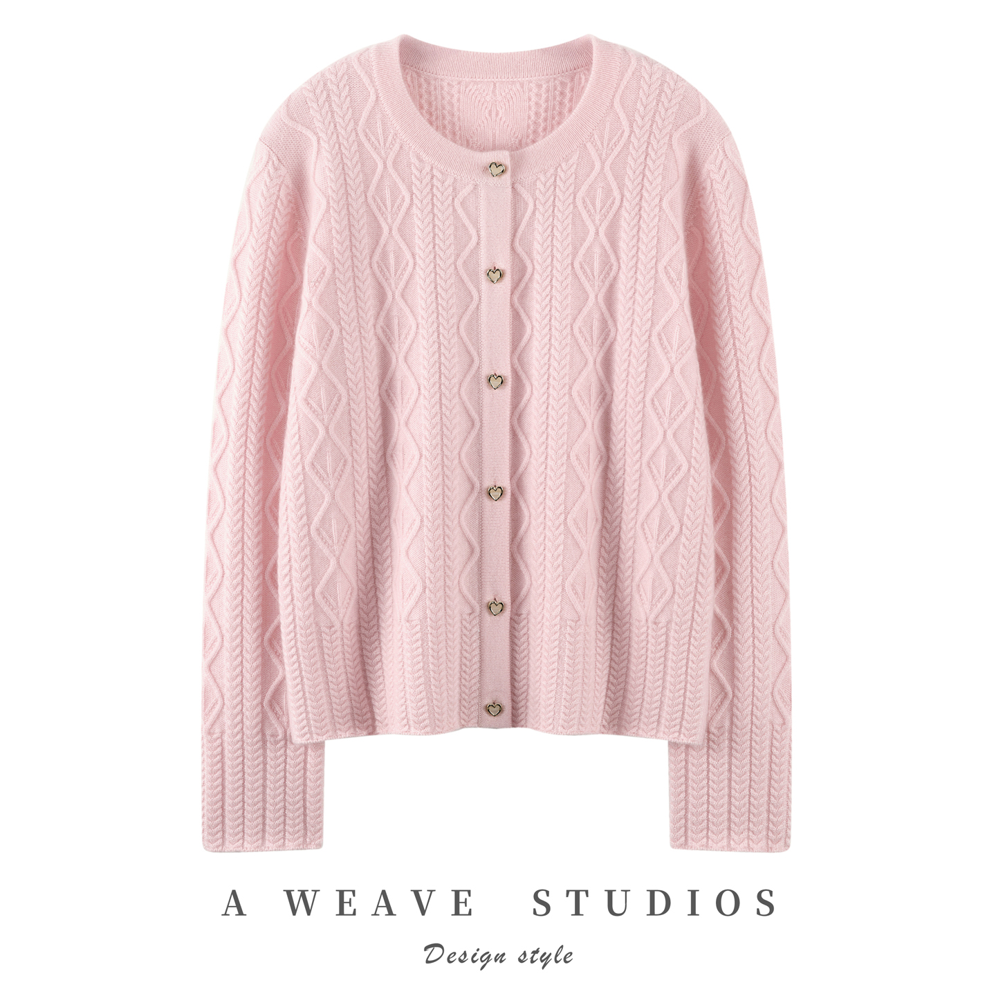 扭花针织开衫女士圆领100%山羊绒