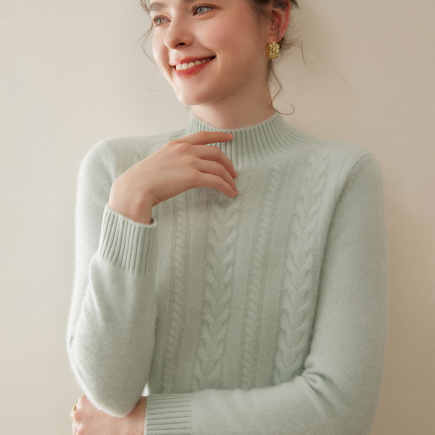 加厚半高领提花毛衣100%纯山羊绒