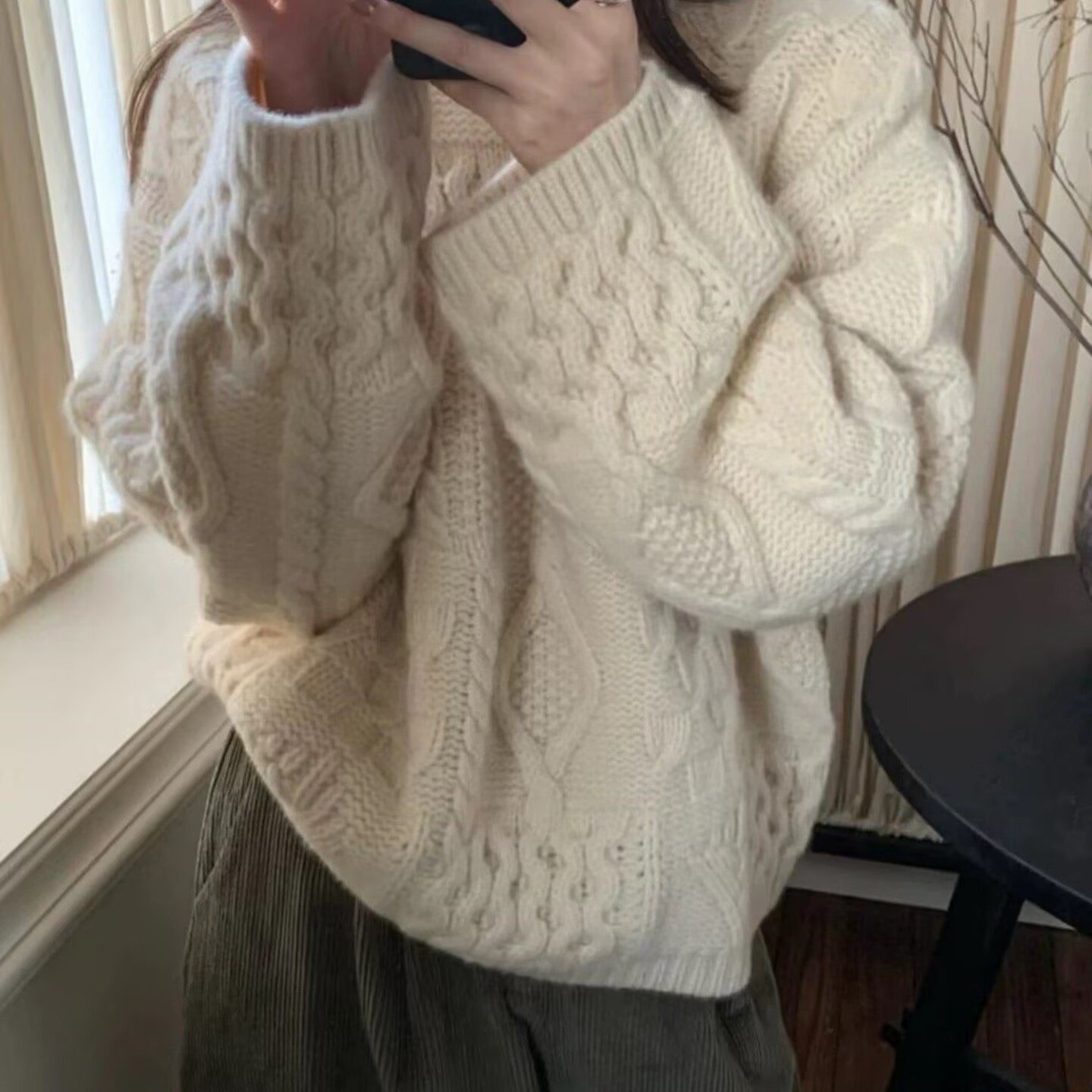 100%纯山羊绒毛衣女加厚2026秋冬新款圆领宽松麻花套头针织打底衫