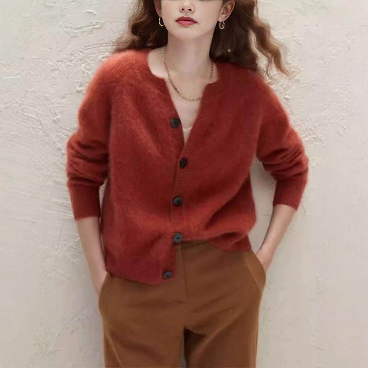 100%山羊绒开衫女圆领2025秋冬新款法式宽松显瘦加厚针织毛衣外套,女装/女士精品,羊绒衫,淘宝优惠券,粉丝福利购,淘宝优惠卷