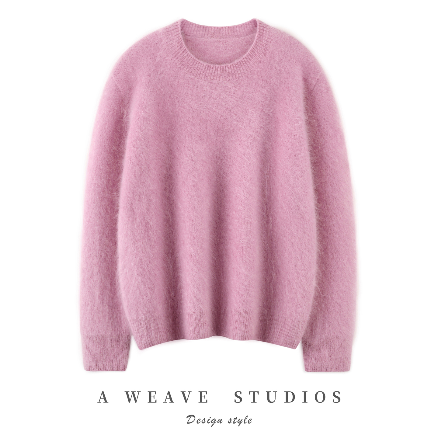 圆领拉绒针织毛衣100%纯山羊绒衫