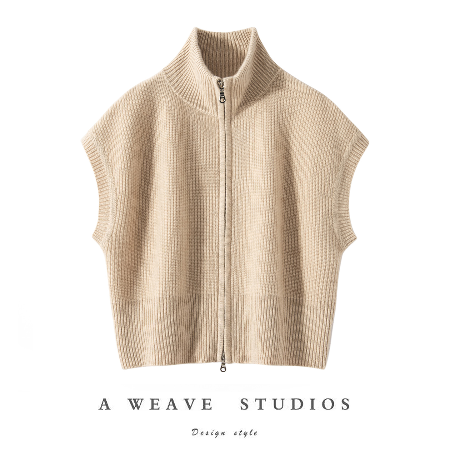 100%山羊绒短款无袖拉链马甲坎肩